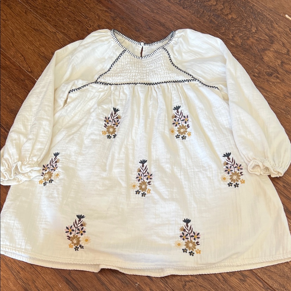 Girls' Cream Zara Embroidered Long-Sleeve dress